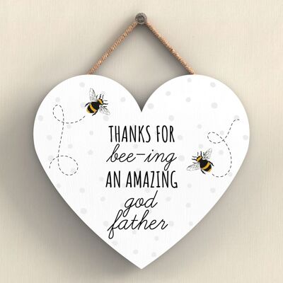 P3115-21 - Thanks For Bee-Ing Amazing God Father Bee Themed Heart Shaped Hanging Plaque