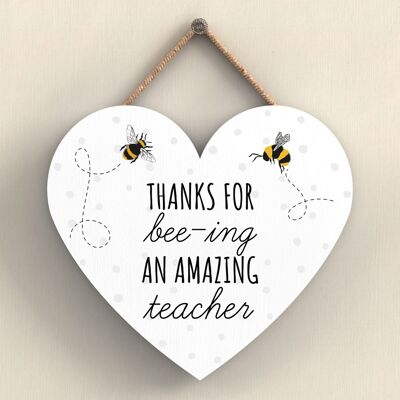 P3115-3 - Thanks For Bee-Ing Amazing Teacher Bee Plaque à suspendre en forme de cœur