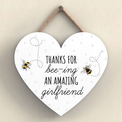 P3115-5 - Thanks For Bee-Ing Amazing Girlfriend Bee Plaque à suspendre en forme de cœur
