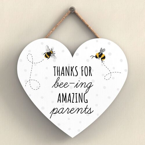 P3115-6 - Thanks For Bee-Ing Amazing Parents Bee Themed Heart Shaped Hanging Plaque