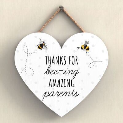 P3115-6 - Grazie per Bee-Ing Amazing Parents Targa da appendere a forma di cuore a tema ape