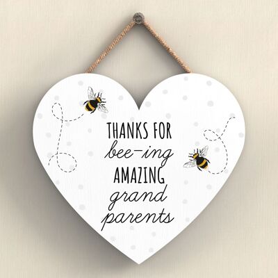 P3115-7 - Placa colgante en forma de corazón con tema de abeja de los abuelos increíbles gracias por Bee-Ing