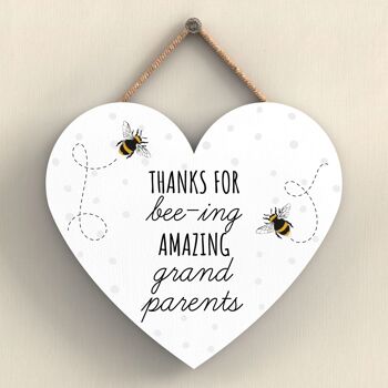 P3115-7 - Thanks For Bee-Ing Amazing Grandparents Plaque à suspendre en forme de cœur sur le thème des abeilles