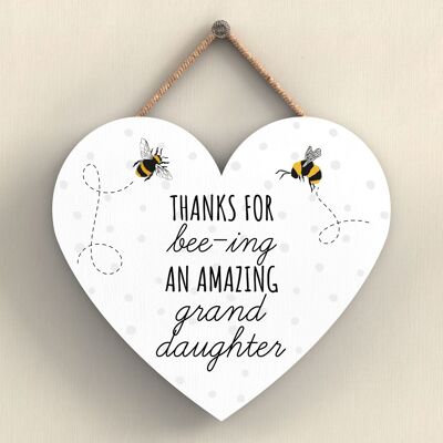 P3115-9 - Thanks For Bee-Ing Amazing Granddaughter Bee Themed Heart Shaped Hanging Plaque