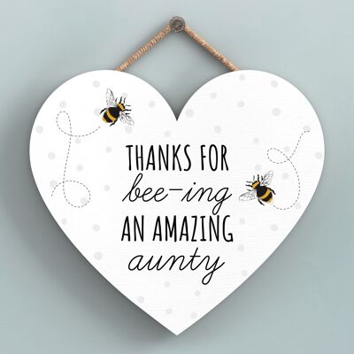 P3116-11 - Thanks For Bee-Ing Amazing Aunty Bee Themed Heart Shaped Hanging Plaque