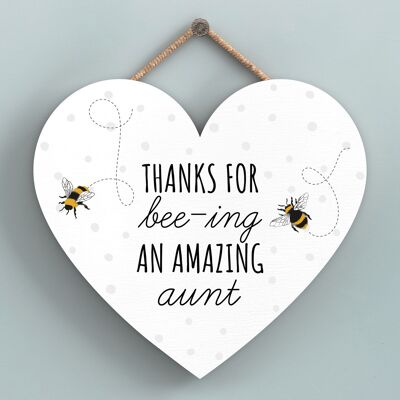 P3116-12 - Thanks For Bee-Ing Incredibile targa da appendere a forma di cuore a forma di ape di zia