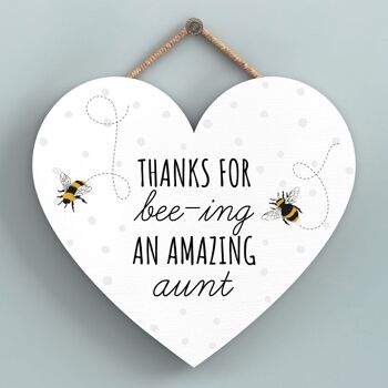 P3116-12 - Thanks For Bee-Ing Plaque à suspendre en forme de cœur sur le thème de tante abeille