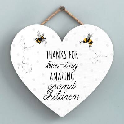 P3116-13 - Thanks For Bee-Ing Amazing Grandchildren Bee Themed Heart Shaped Hanging Plaque