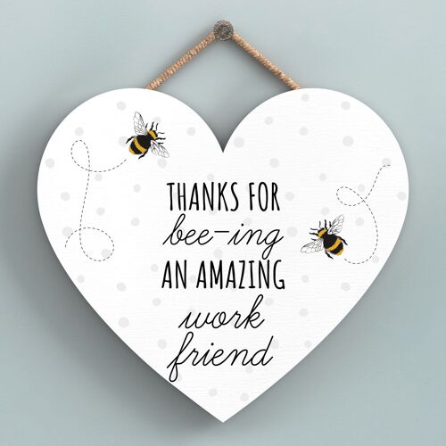 P3116-14 - Thanks For Bee-Ing Amazing Work Friend Bee Themed Heart Shaped Hanging Plaque