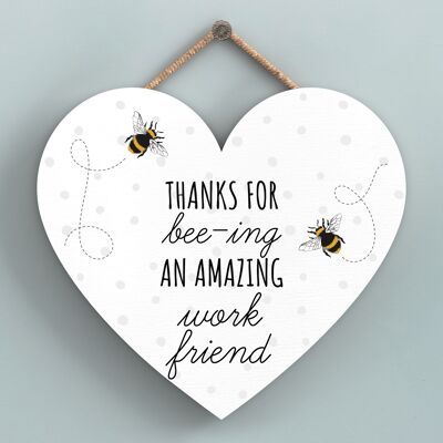 P3116-14 - Placa colgante en forma de corazón con diseño de abeja gracias por Bee-Ing Amazing Work Friend