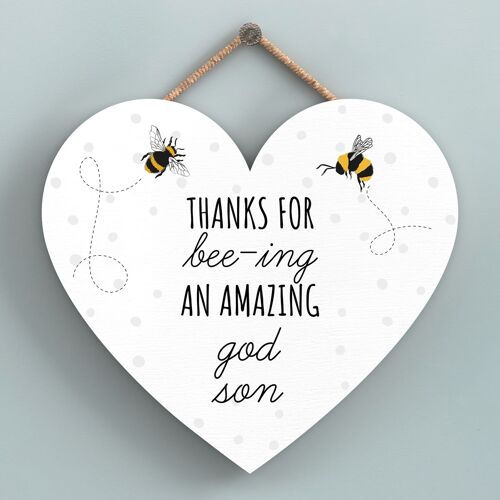 P3116-16 - Thanks For Bee-Ing Amazing God Son Bee Themed Heart Shaped Hanging Plaque