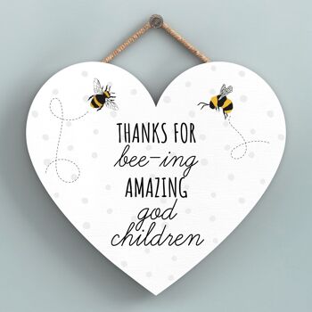 P3116-19 - Thanks For Bee-Ing Amazing God Children Plaque à suspendre en forme de cœur sur le thème des abeilles