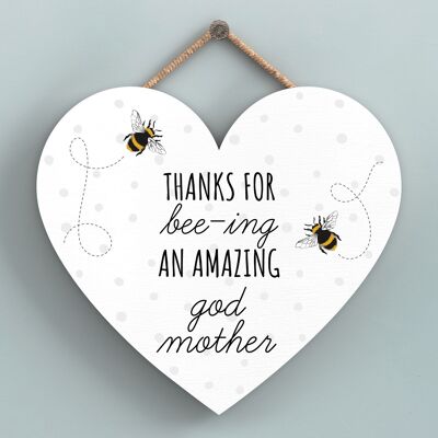 P3116-20 – Thanks For Bee-Ing Amazing God Mother Bee Themed Heart Shaped Hanging Plaque