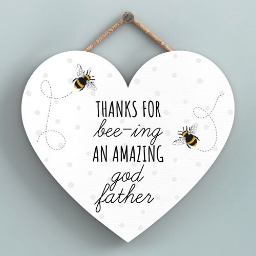 P3116-21 - Thanks For Bee-Ing Amazing God Father Bee Themed Heart Shaped Hanging Plaque