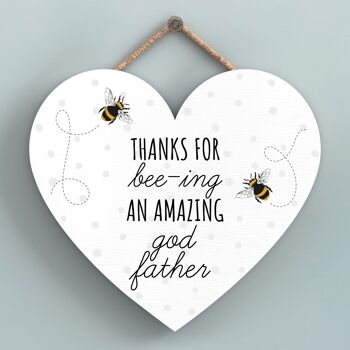 P3116-21 - Thanks For Bee-Ing Amazing God Father Bee Plaque à suspendre en forme de cœur