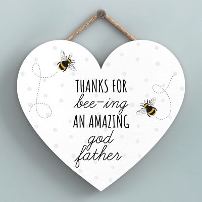 P3116-21 - Thanks For Bee-Ing Amazing God Father Bee Themed Heart Shaped Hanging Plaque