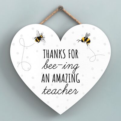 P3116-3 - Placa colgante en forma de corazón con tema de abeja maestra gracias por Bee-Ing