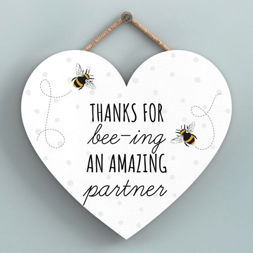 P3116-4 - Thanks For Bee-Ing Amazing Partner Bee Themed Heart Shaped Hanging Plaque