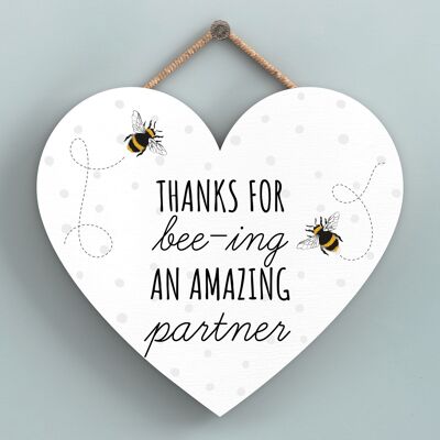 P3116-4 – Thanks For Bee-Ing Amazing Partner Bee Themed Heart Shaped Hanging Plaque