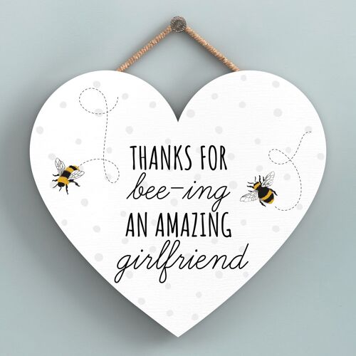 P3116-5 - Thanks For Bee-Ing Amazing Girlfriend Bee Themed Heart Shaped Hanging Plaque