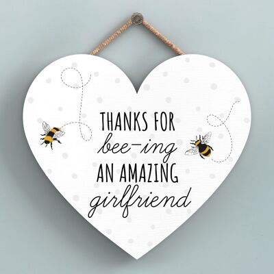 P3116-5 – Thanks For Bee-Ing Amazing Girlfriend Bee Themed Heart Shaped Hanging Plaque