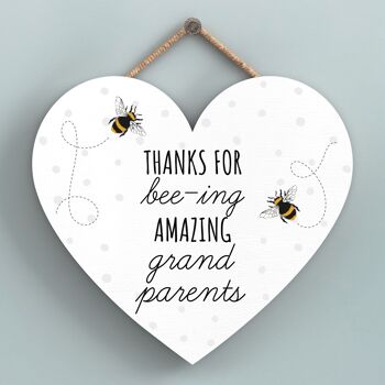 P3116-7 - Thanks For Bee-Ing Amazing Grandparents Plaque à suspendre en forme de cœur sur le thème des abeilles