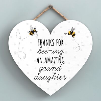 P3116-9 – Thanks For Bee-Ing Amazing Granddaughter Bee Themed Heart Shaped Hanging Plaque