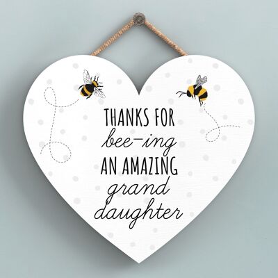 P3116-9 - Thanks For Bee-Ing Amazing Granddaughter Bee Themed Heart Shaped Hanging Plaque