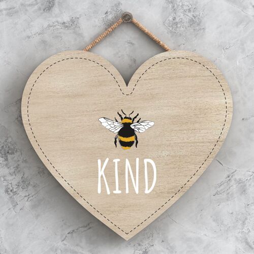 P3117 - Be Kind Bee Themed Decorative Wooden Heart Shaped Hanging Plaque