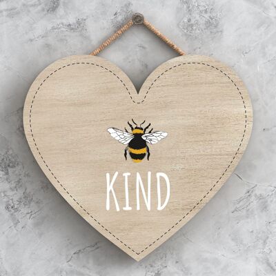 P3117 - Targa decorativa da appendere in legno a forma di cuore a tema Be Kind Bee