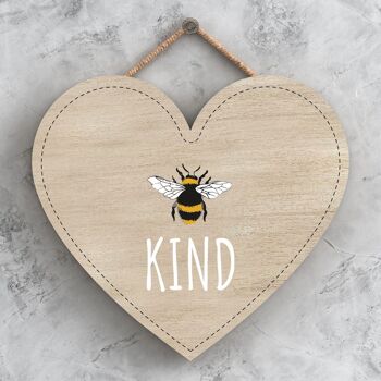 P3117 - Plaque à suspendre décorative en bois en forme de cœur sur le thème des abeilles Be Kind 1