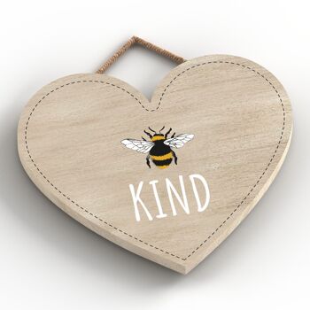 P3117 - Plaque à suspendre décorative en bois en forme de cœur sur le thème des abeilles Be Kind 2