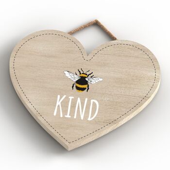 P3117 - Plaque à suspendre décorative en bois en forme de cœur sur le thème des abeilles Be Kind 4