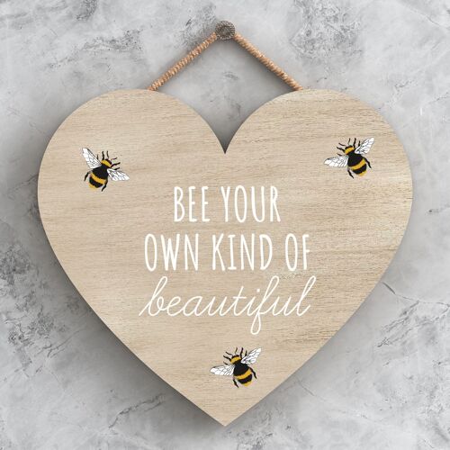 P3118 - Own Kind Of Beautiful Bee Themed Decorative Wooden Heart Shaped Hanging Plaque