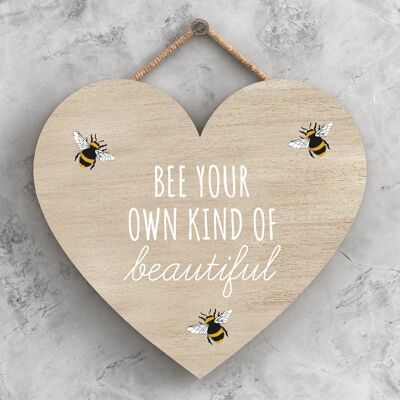 P3118 - Placa colgante en forma de corazón decorativa de madera con tema de abeja hermosa