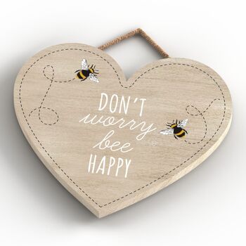 P3121 - Don't Worry Bee Happy Bee Plaque décorative à suspendre en forme de cœur en bois 4