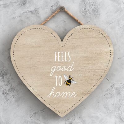 P3122 - Si sente bene essere a casa targa decorativa da appendere in legno a forma di cuore a tema ape