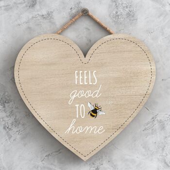 P3122 - Plaque à suspendre décorative en bois en forme de cœur sur le thème de l'abeille 1
