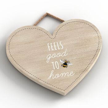 P3122 - Plaque à suspendre décorative en bois en forme de cœur sur le thème de l'abeille 2