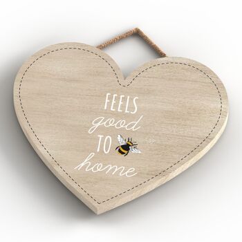 P3122 - Plaque à suspendre décorative en bois en forme de cœur sur le thème de l'abeille 4
