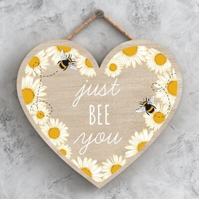 P3124 - Targa decorativa da appendere a forma di cuore in legno a tema Just Bee You Bee