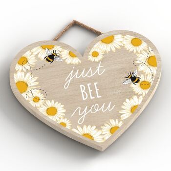 P3124 - Plaque décorative à suspendre en forme de cœur en bois sur le thème Just Bee You Bee 2