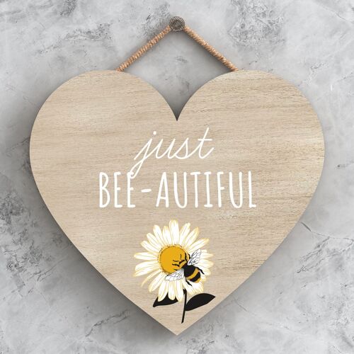 P3125 - Just Bee-Autiful Bee Themed Decorative Wooden Heart Shaped Hanging Plaque