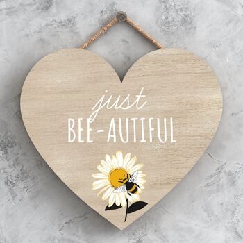 P3125 - Plaque décorative à suspendre en forme de cœur en bois sur le thème de l'abeille Just Bee-Autiful 1