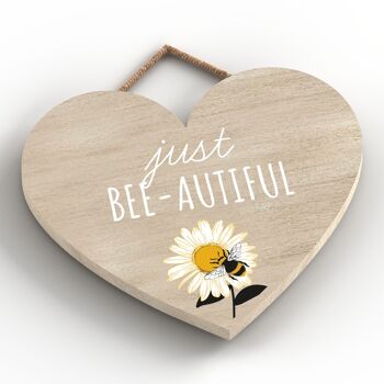 P3125 - Plaque décorative à suspendre en forme de cœur en bois sur le thème de l'abeille Just Bee-Autiful 2