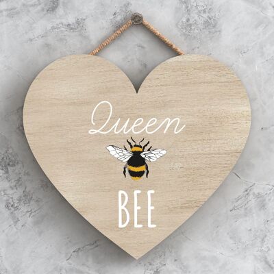 P3126 - Queen Bee Bee Themed Decorative Wooden Heart Shaped Hanging Plaque