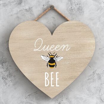 P3126 - Plaque décorative à suspendre en forme de cœur en bois sur le thème de la reine des abeilles 1
