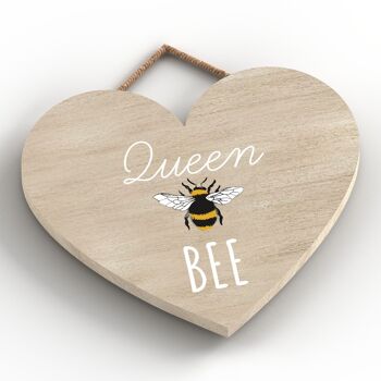 P3126 - Plaque décorative à suspendre en forme de cœur en bois sur le thème de la reine des abeilles 2