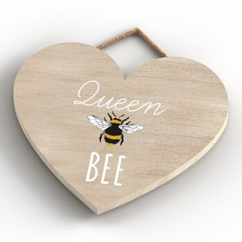 P3126 - Plaque décorative à suspendre en forme de cœur en bois sur le thème de la reine des abeilles 4