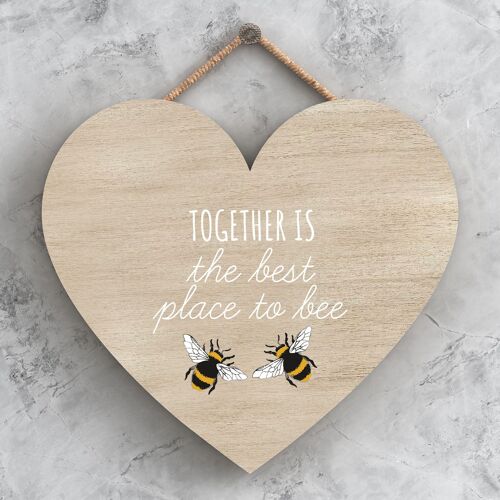 P3127 - Together Is The Best Bee Themed Decorative Wooden Heart Shaped Hanging Plaque